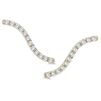Monary 1/4 Ctw Genuine Diamond S-shaped Climber Earrings In 14k Yellow Gold In Silver