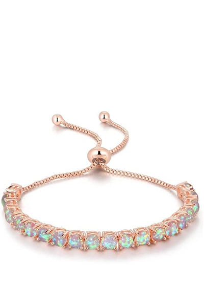 Liv Oliver 18k Rose Gold White Opal Adjustable Bracelet In Silver
