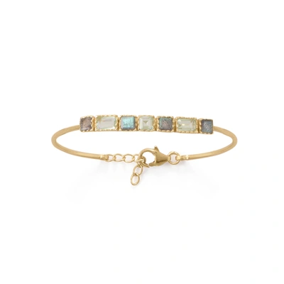 Liv Oliver 18k Gold Labradorite Multi Emerald Cut Bangle In Silver