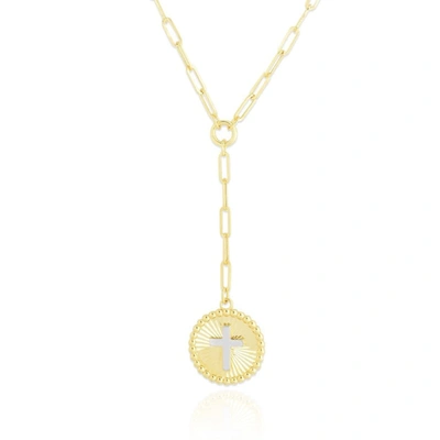 The Lovery Gold Cross Medallion Lariat Paperclip Necklace