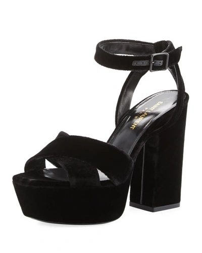 Saint Laurent Farrah Velvet Platform Sandal