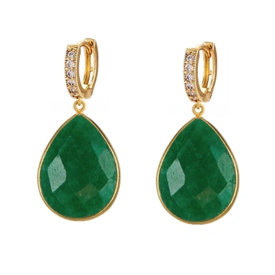 Liv Oliver 18k Gold Plated Cz & Green Tear Drop Earrings