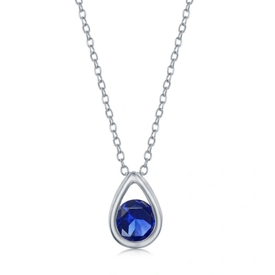 Simona Sterling Silver Pearshaped Necklace W/round 'september Birthstone' - Sapphire