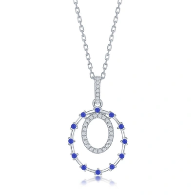 Simona Sterling Silver Double Circle, Blue Cz Pendant