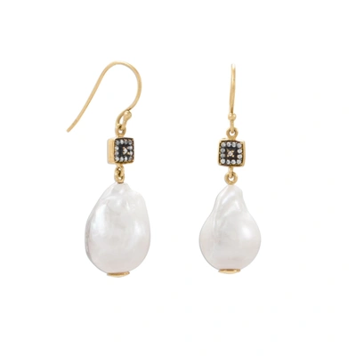 Liv Oliver 18k Baroque Pearl Drop Earrings In Silver