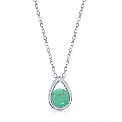 Simona Sterling Silver Pearshaped Necklace W/round 'may Birthstone' Gem - Emerald In Green
