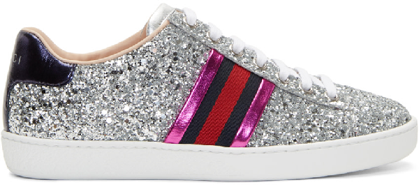 gucci silver glitter trainers