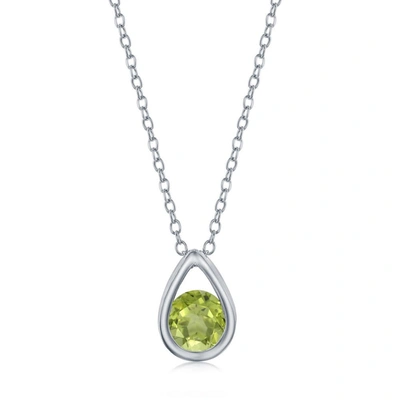 Simona Sterling Silver Pearshaped Necklace W/round 'august Birthstone' Gem- Peridot