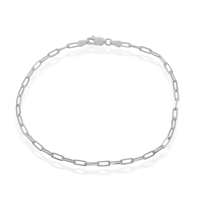 Simona Sterling Silver 2.8mm Paper Clip Anklet - Rhodium Plated In White