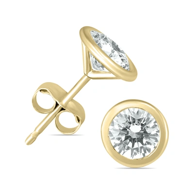 Monary 1/2 Carat Tw Bezel Diamond Solitaire Earrings In 14k Yellow Gold In White