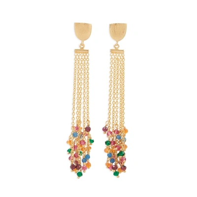 Liv Oliver 18k Gold Plated Multi Color Long Tassel Earrings In Pink