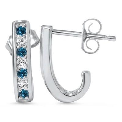 Pompeii3 1/3ct Blue & White Diamond Hoops 14k White Gold