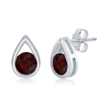 Simona Sterling Silver Pearshaped Earrings W/round 'january Birthstone' Gemstone Studs - Garnet In Red