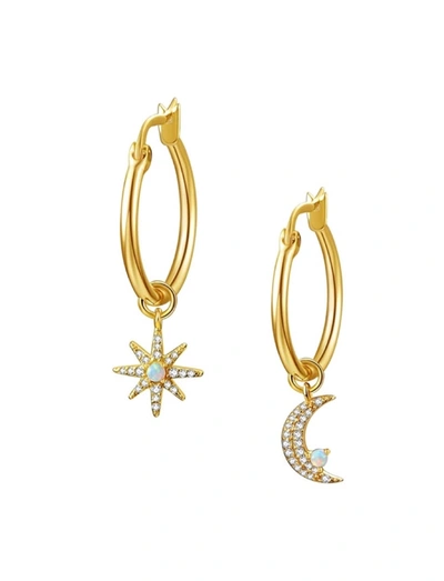 Liv Oliver 18k Gold Star And Moon Drop Hoop Earrings