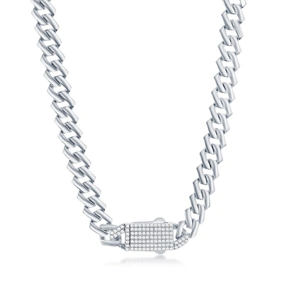 Simona Sterling Silver 9mm Monaco Chain W/micro Pave Cz Lock