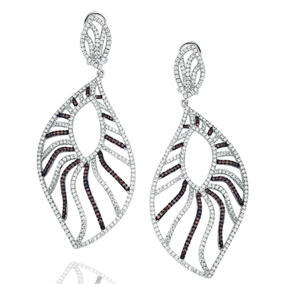 Suzy Levian Pave Cubic Zirconia Sterling Silver Feather Dangle Earrings In Brown