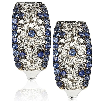 Suzy Levian Sterling Silver And 18k Gold 1 1/2ct Tgw Sapphire And Diamond Accent Abstract Earrings In Blue