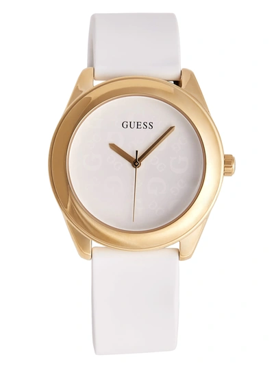 Guess Factory White And Gold-tone Silicone Logo Watch