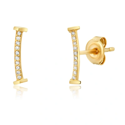 Paige Novick 14k Yellow Gold Diamond  Curved Earrings Studs Withtriangle End Caps In White