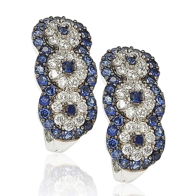 Suzy Levian Sapphire And Diamond In Sterling Silver Earrings In Blue