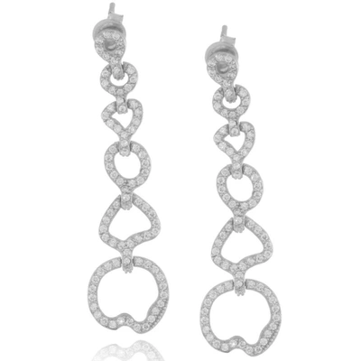Suzy Levian Cubic Zirconia Sterling Silver Graduating Circle Hang Earrings In White