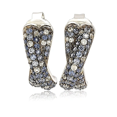 Suzy Levian Sterling Silver Sapphire Petite Crossover Pave Earrings In Blue