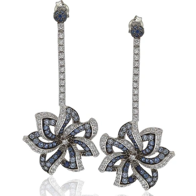 Suzy Levian Sapphire And Diamond Accent In Sterling Silver Earrings In Blue