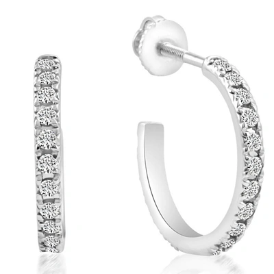 Pompeii3 1/2ct Diamond Hoops With Screw Backs 10k White Gold 1/2" Tall