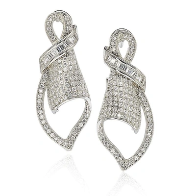 Suzy Levian Cubic Zirconia Sterling Silver Art Deco Pave Earrings In White