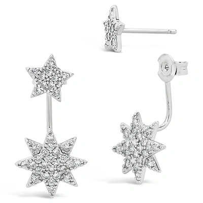 Sterling Forever Cz Starburst Jacket Earrings-gold In Silver