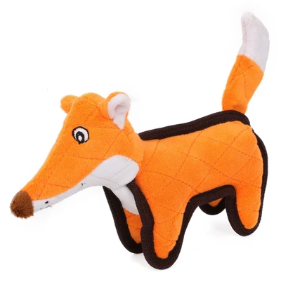 Pet Life 'foxy-tail' Animated Nylon Quilted Squeaker Plush Dog Toy In Orange