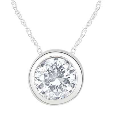 Pompeii3 1 1/2ct Solitaire Round Cut Lab Grown Diamond Bezel Necklace Pendant In Silver
