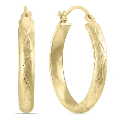 Monary 14k Yellow Gold Brushed Hoop Earrings With Diamond Cut Engraving (20mm)
