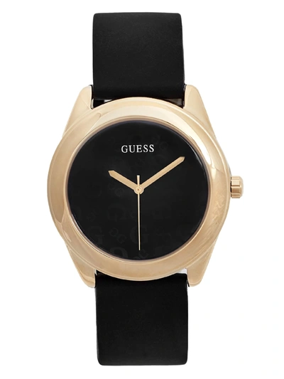 Guess Factory Black And Gold-tone Silicone Logo Watch