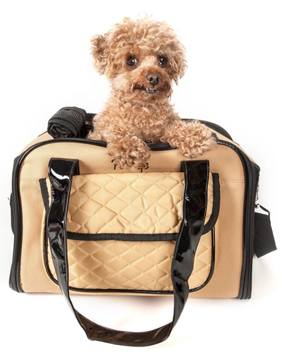 Pet Life Mystique Airline Approved Fashion Designer Travel Pet Dog Carrier W/ Pouch In Brown
