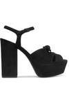 Saint Laurent Farrah Bow-embellished Suede Platform Sandals In Black