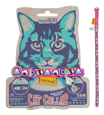 Touchcat Bell-chime Designer Rubberized Cat Collar W/ Stainless Steel Hooks In Pink