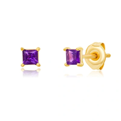 Paige Novick 14k Yellow Gold 3mm Princess Cut Gemstone Stud Earrings In Purple