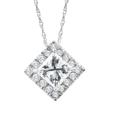 Pompeii3 1 1/5ct Princess Cut Diamond (1ct Center) Enhanced Diamond Halo Pendant Necklace In Silver