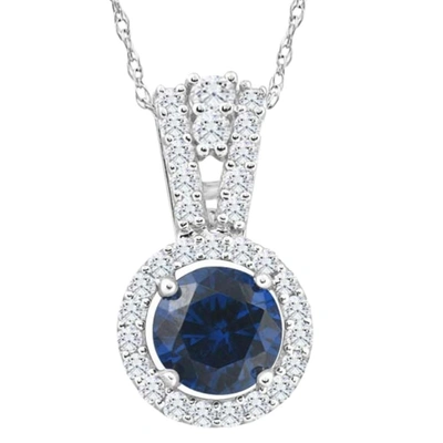 Pompeii3 1 1/2ct Tw Blue Sapphire Halo Diamond Pendant 10k White Gold Women's Necklace In Silver