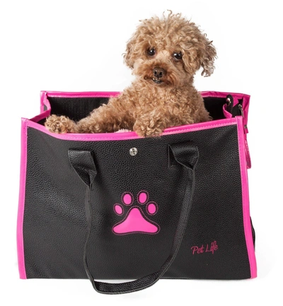 Pet Life 'posh Paw' Elegant Leatherette Designer Fashion Travel Pet Dog Carrier Tote In Black