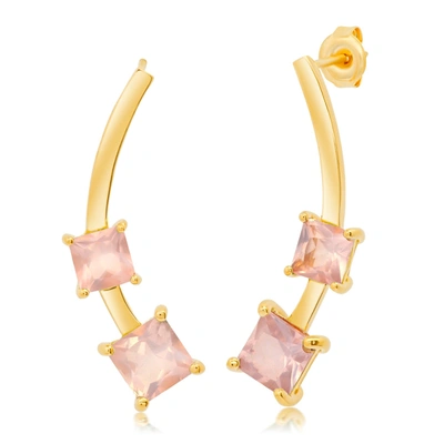 Paige Novick 14k Yellow Gold Curved 6mm & 5mm Square Cut Gemstone Stud Earrings In Pink