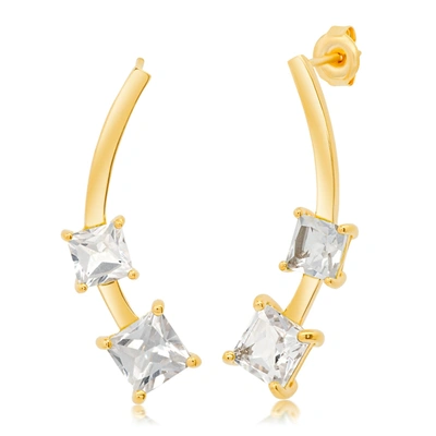 Paige Novick 14k Yellow Gold Curved 6mm & 5mm Square Cut Gemstone Stud Earrings In White