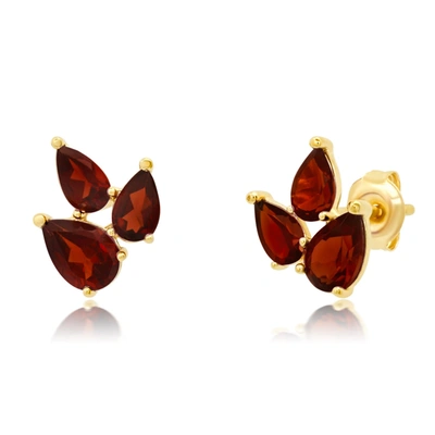 Paige Novick 14k Yellow Gold Cluster Pear Shape Gemstone Stud Earrings In Brown