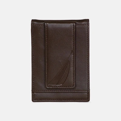 Nautica Mens Leather Front Pocket Wallet In Brown