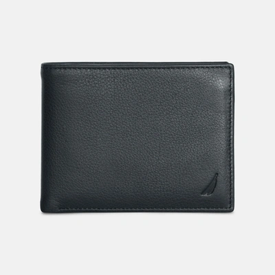 Nautica Mens Leather Bifold Passcase Wallet In Black