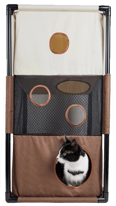 Pet Life 'kitty-square' Collapsible Travel Interactive Kitty Cat Tree Maze House Lounger Tunnel Lou In Brown