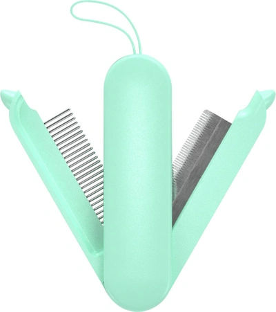 Pet Life 'joyne' Multi-functional 2-in-1 Swivel Travel Grooming Comb And Deshedder In Green