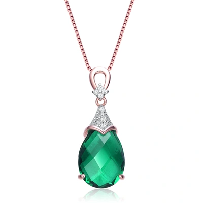 Genevive White And Green Cubic Zirconia Rose Gold Plated Sterling Silver Necklace