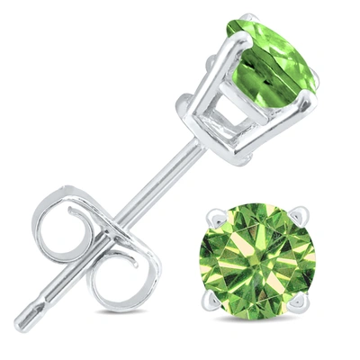 Monary 1 Carat Tw Round Green Diamond Solitaire Stud Earring In 10k White Gold
